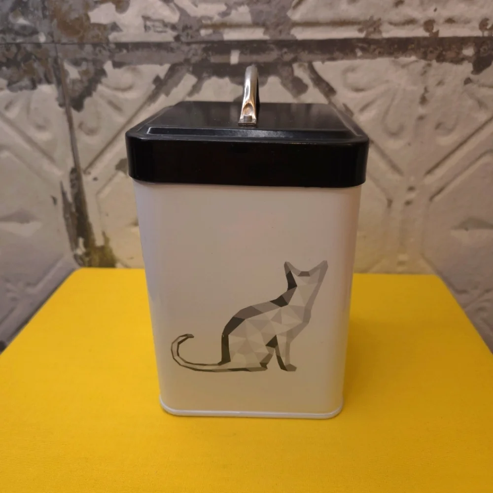 Cat Treat Storage Container in a Geometric Cat Design